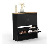 IDMarket - Meuble à Chaussures 12 Paires Ester 2 Portes métal Noir et Plateau façon hêtre Design Industriel