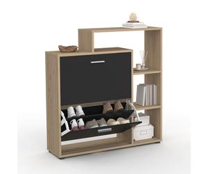 IDMarket - Meuble à chaussures 12 paires KLARK imitation hêtre 2 portes noires avec étagères