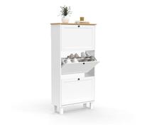 IDMarket - Meuble à Chaussures 18 Paires Achille 3 Portes Blanc et Plateau Bois