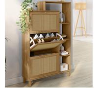 IDMarket - Meuble à Chaussures 18 Paires HANAE 3 Portes Effet Naturel cannage avec étagère