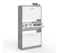 IDMarket – Meuble à chaussures KLARK – 18 paires, 3 portes, effet béton – Blanc