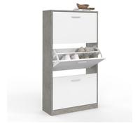 IDMarket Meuble à Chaussures 18 Paires KLARK Effet Béton 3 Portes Blanches
