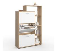IDMarket - Meuble à chaussures KLARK 18 paires imitation hêtre 3 portes blanches avec étagère