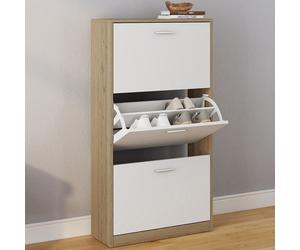 IDMARKET Meuble à chaussures 18 paires KLARK imitation hêtre 3 portes blanches