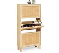 IDMarket - Meuble à Chaussures 18 Paires Vintage Elin 3 Portes Effet Naturel cannage