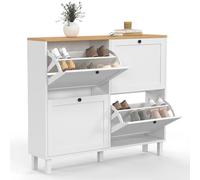 IDMarket - Meuble à Chaussures 20 Paires Achille 4 Portes Blanc et Plateau Bois