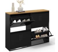 IDMarket - Meuble à Chaussures 20 Paires Ester 4 Portes métal Noir et Plateau façon hêtre Design Industriel