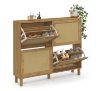 IDMarket - Meuble à Chaussures 20 Paires HANAE 4 Portes Effet Naturel cannage