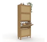 IDMarket - Meuble à Chaussures 24 Paires HANAE 4 Portes Effet Naturel cannage