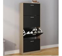 IDMARKET Meuble à chaussures 24 paires KLARK imitation hêtre 4 portes noires