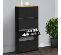 IDMarket - Meuble à Chaussures 24 Paires Maxi capacité Ester 4 Portes métal Noir et Plateau façon hêtre Design Industriel