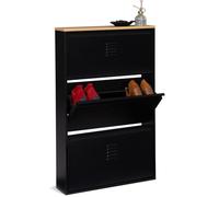 IDMarket - Meuble à Chaussures 9 Paires Ester 3 Portes métal Noir et Plateau façon hêtre Design Industriel