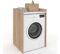 IDMarket - Meuble Armoire pour Machine à Laver ou sèche Linge Wallis Bois façon hêtre et Blanc