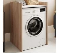 IDMARKET Meuble armoire pour machine à laver ou sèche linge WALLIS bois façon hêtre et blanc