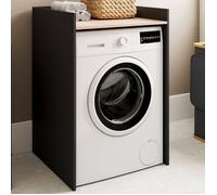 IDMarket - Meuble Armoire pour Machine à Laver ou sèche Linge Wallis | Coloris noir et hêtre