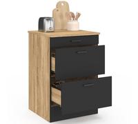 IDMarket - Meuble Bas de Cuisine 60 cm Subtil appoint casserolier 3 tiroirs Bois et Noir