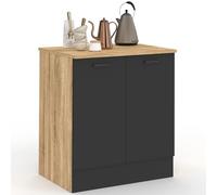 IDMarket - Meuble Bas de Cuisine 80 cm STIL appoint 2 Portes Bois et Noir