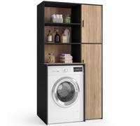IDMarket - Meuble buanderie Machine à Laver ou sèche-Linge Wallis avec étagères et Placard de Rangement Noir et Bois