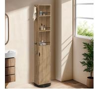 IDMarket – Meuble colonne pivotante de salle de bain ELIA miroir, placard, étagères hêtre/noir