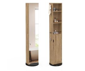 IDMarket - Meuble colonne pivotante de salle de bain avec miroir, placard et étagères hêtre et noir ELIA