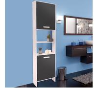 IDMARKET Meuble colonne salle de bain design LEA en bois blanc portes grises