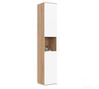 IDMarket - Meuble Colonne Salle de Bain Suspendu TOMI 2 Portes 1 Niche façon hêtre et Blanc