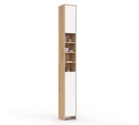 IDMarket - Meuble Colonne Salle de Bain TOMI 2 Portes 4 niches façon hêtre et Blanc