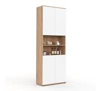 Meuble Colonne Salle De Bain Tomi 4 Portes 2 Niches Façon Hêtre Et Blanc