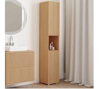 IDMarket - Meuble Colonne Salle de Bain Victor 2 Portes 1 Niche Effet Lattes