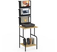 IDMarket - Meuble d'appoint Haut avec Supports Vinyle Nevil Bois et Noir | Meuble haut tourne-disque avec rangements pour vinyles, avec étagères, supports vinyles et platine, design industriel