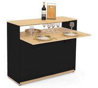 IDMarket Meuble de bar extensible VITO – Table à manger 2 personnes Noir plateau bois
