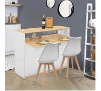 IDMARKET Meuble de bar extensible en table à manger 2 personnes VITO blanc et plateau bois