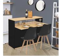 IDMARKET Meuble de bar extensible en table à manger 2 personnes VITO noir et plateau bois