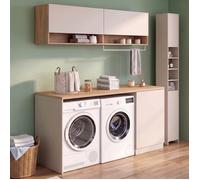 IDMARKET Meuble de buanderie TOMI avec plan de travail et placards beige et bois