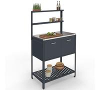 IDMarket - Meuble de Cuisine extérieure Pareo en Acier Gris Anthracite | Avec 2 portes et 2 étagères suspendues
