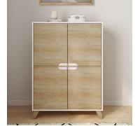 IDMARKET Meuble de rangement 4 portes HELSINKI scandinave blanc et bois