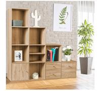 IDMarket - Meuble de Rangement en escalier Liam 4 Niveaux Bois façon hêtre avec Porte et tiroirs