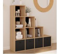 IDMARKET Meuble de rangement en escalier LORYS 4 niveaux bois et noir avec 4 tiroirs en tissu