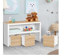 IDMARKET Meuble de rangement enfant MANA en bois blanc et hêtre 3 tiroirs cubes sur roulettes