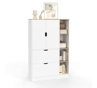 IDMarket - Meuble de Rangement L. 80 cm NOUK pour Bureau, Chambre, entrée avec 3 Portes et 2 tiroirs Blanc et Bois