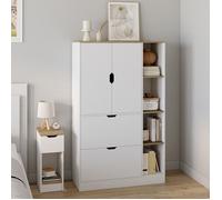 Meuble de rangement L. 80 cm NOUK pour bureau, chambre, entrée avec 3 portes et 2 tiroirs blanc et bois