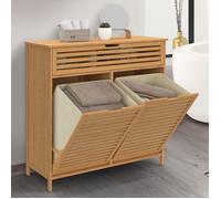 IDMARKET Meuble de rangement salle de bain bambou BEA 2 paniers à linge amovibles 1 tiroir tissu écru