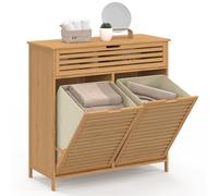 IDMarket - Meuble de Rangement Salle de Bain Bambou BEA 2 paniers à Linge Amovibles 1 tiroir Tissu écru