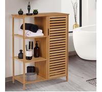 IDMARKET Meuble de rangement salle de bain bambou BEA 3 étagères avec placard