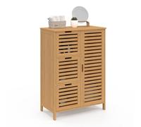 IDMarket – Meuble de rangement salle de bain BEA – Bambou, 3 tiroirs avec placard – Beige G