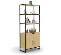IDMarket – Meuble rangement salle de bain Detroit, 3 étagères, 1 placard, 1 tiroir, design industriel