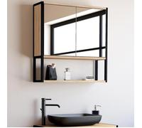IDMARKET Meuble de rangement suspendu avec miroir pour salle de bain DETROIT design industriel