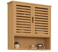 IDMarket - Meuble de Rangement Suspendu pour Salle de Bain Bambou BEA 2 Portes et étagère
