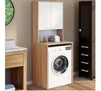 IDMARKET Meuble dessus de machine à laver WALLIS avec placard bois façon hêtre et blanc