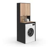 IDMarket - Meuble Dessus de Machine à Laver Wallis avec Placard Noir et Bois façon hêtre